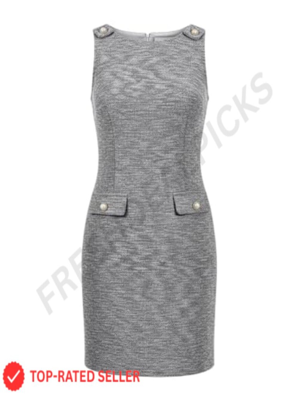 Tweed Sheath Dress Sleeveless Boat Neck Office Work A-Line